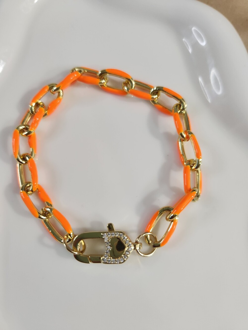 Handmade Orange Enamel Chain Bracelet